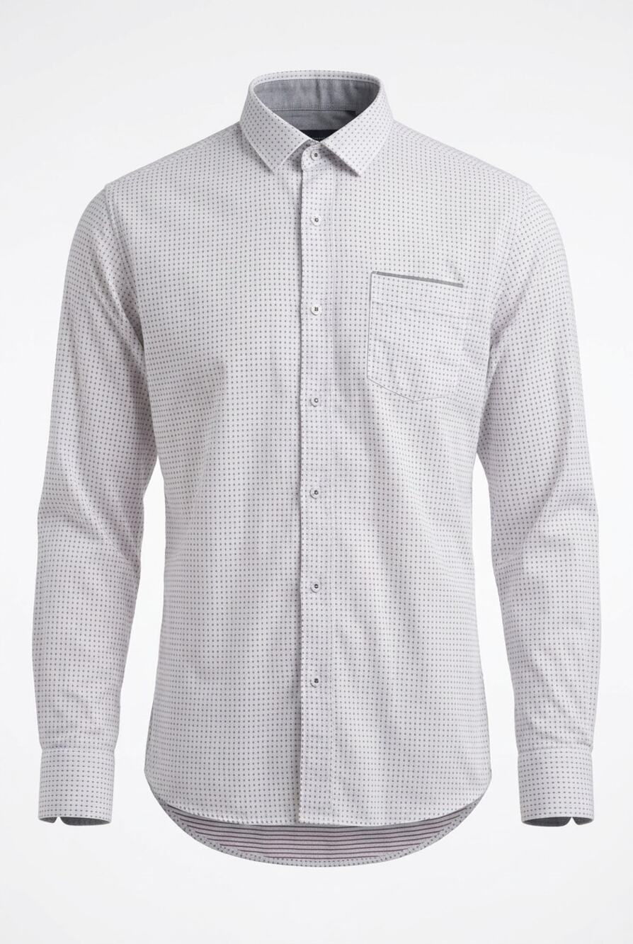 Impatient Wolves Men Large White Dobby Micro Dot Cotton Button Up Dress Shirt